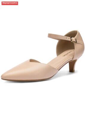 Kitten Heels Pointed Toe Pumps Faux Leather Ankle Strap Dress Shoes
